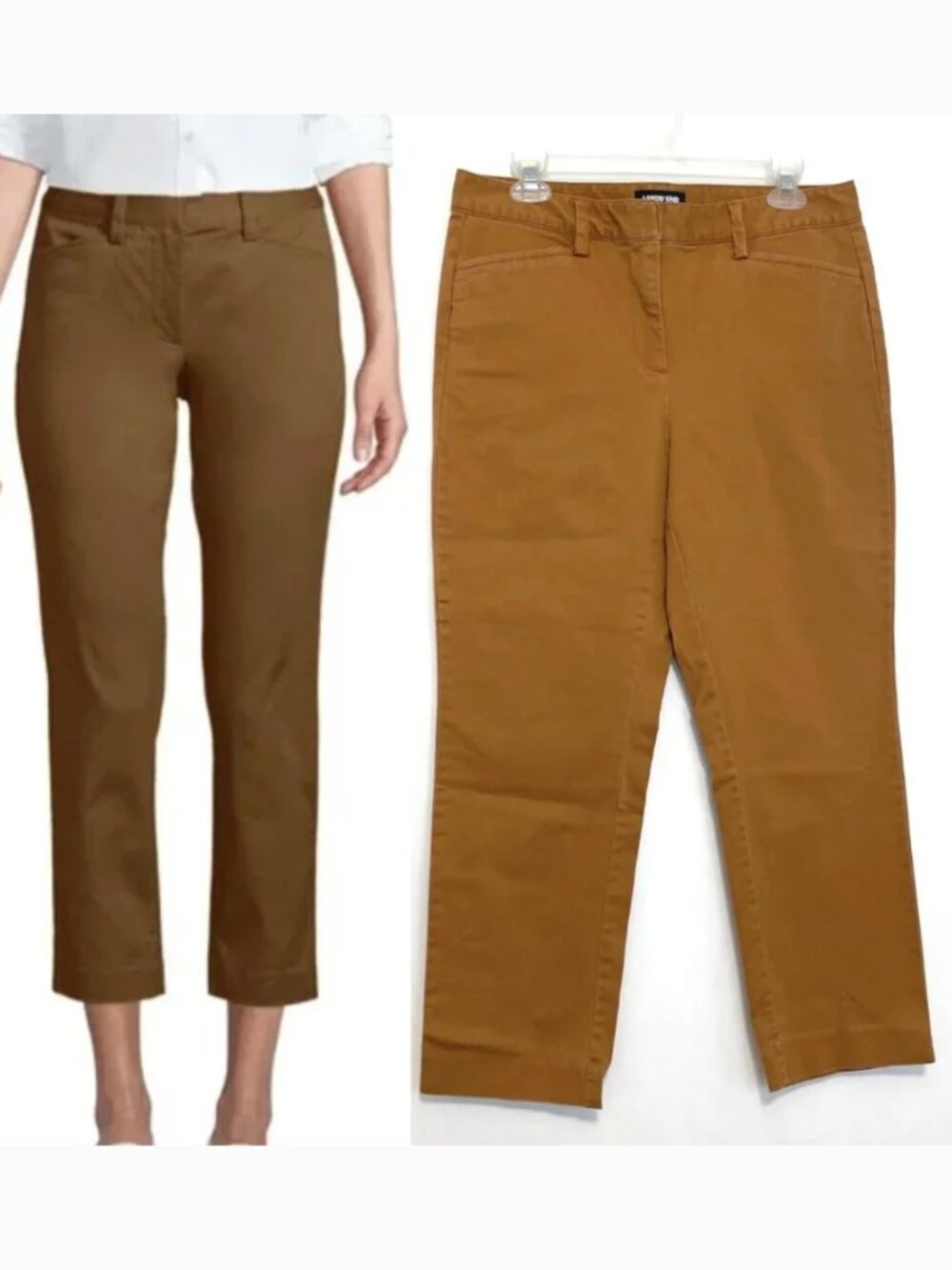 LANDS’ END Mid Rise Slim Leg Chino Crop Pants Brown Cotton Cropped Chinos Work 8